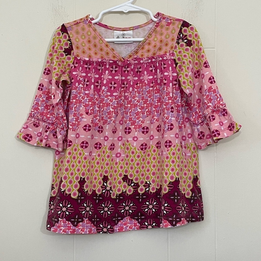 Hannah Andersson Printed Cotton Woven Party Top Size 90 US 3T Pink Boho Chic